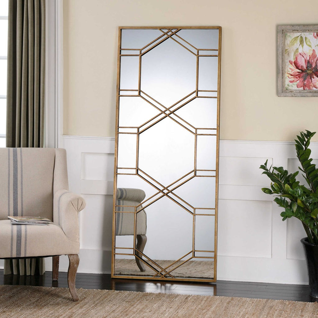 Kennis Gold Leaf Leaner Mirror - Bombay Mercantile