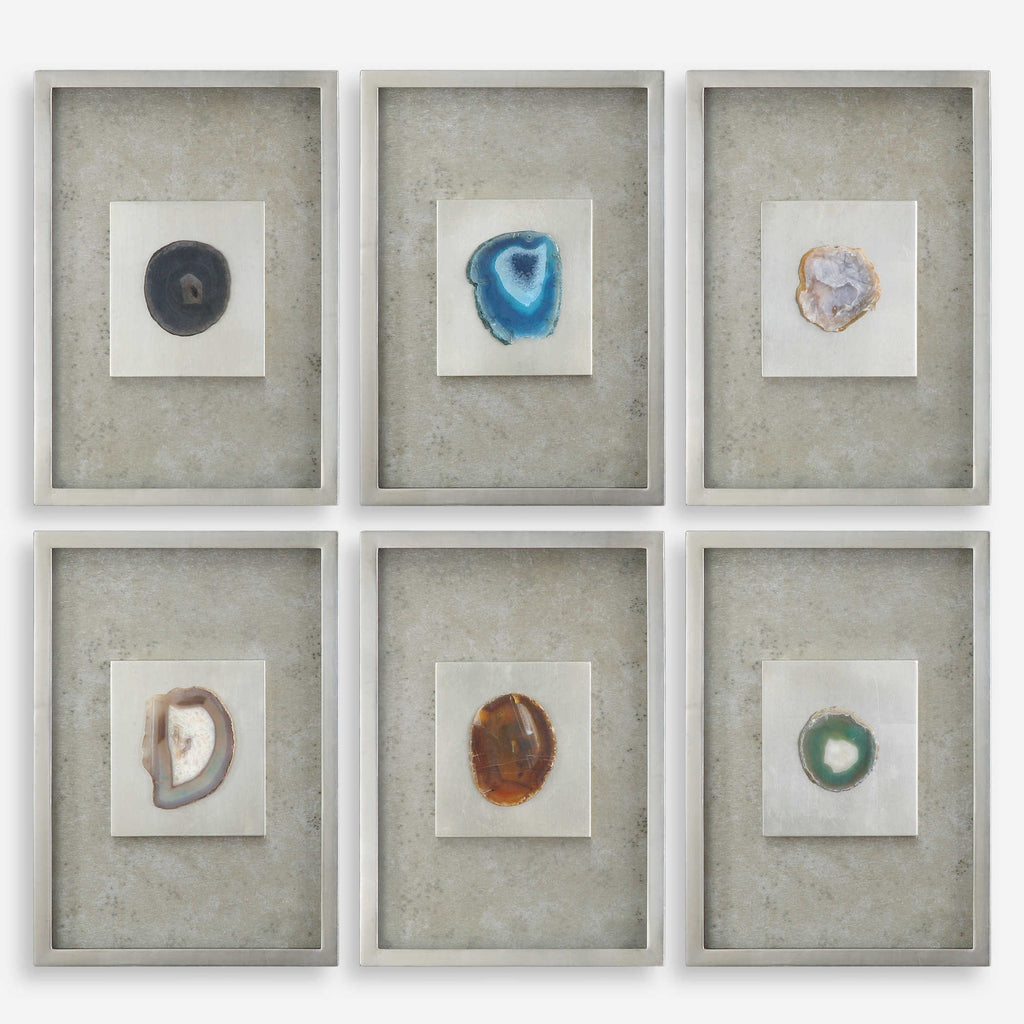 Agate Stone Silver Wall Art ste of 6 - Bombay Mercantile