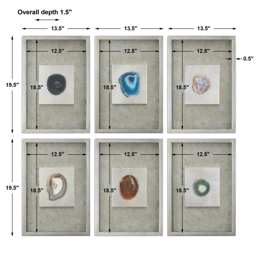 Agate Stone Silver Wall Art ste of 6 - Bombay Mercantile