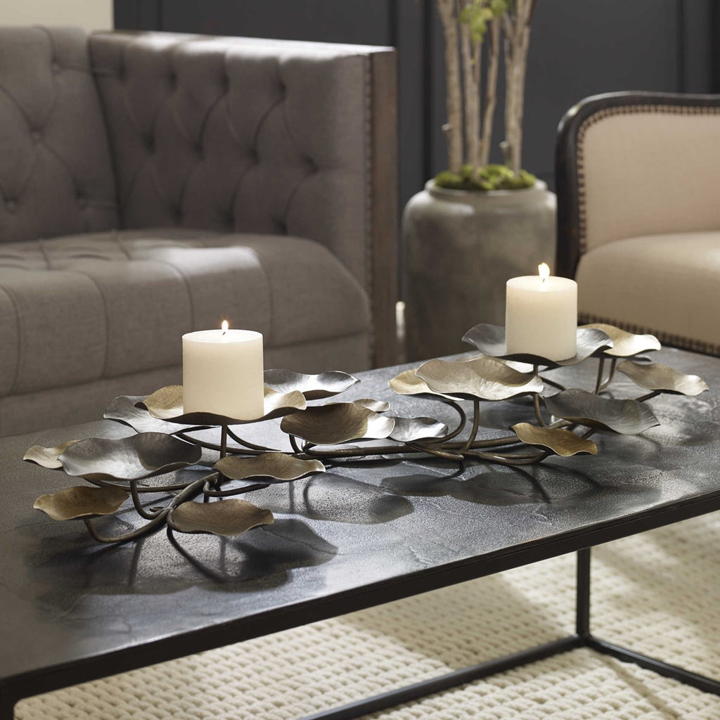 Lying Lotus Metal Candleholders - Bombay Mercantile