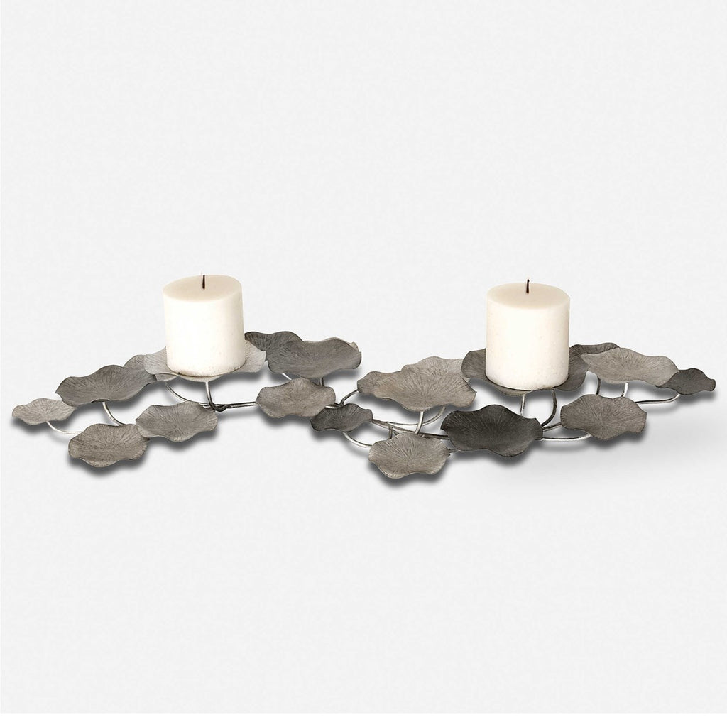 Lying Lotus Metal Candleholders - Bombay Mercantile