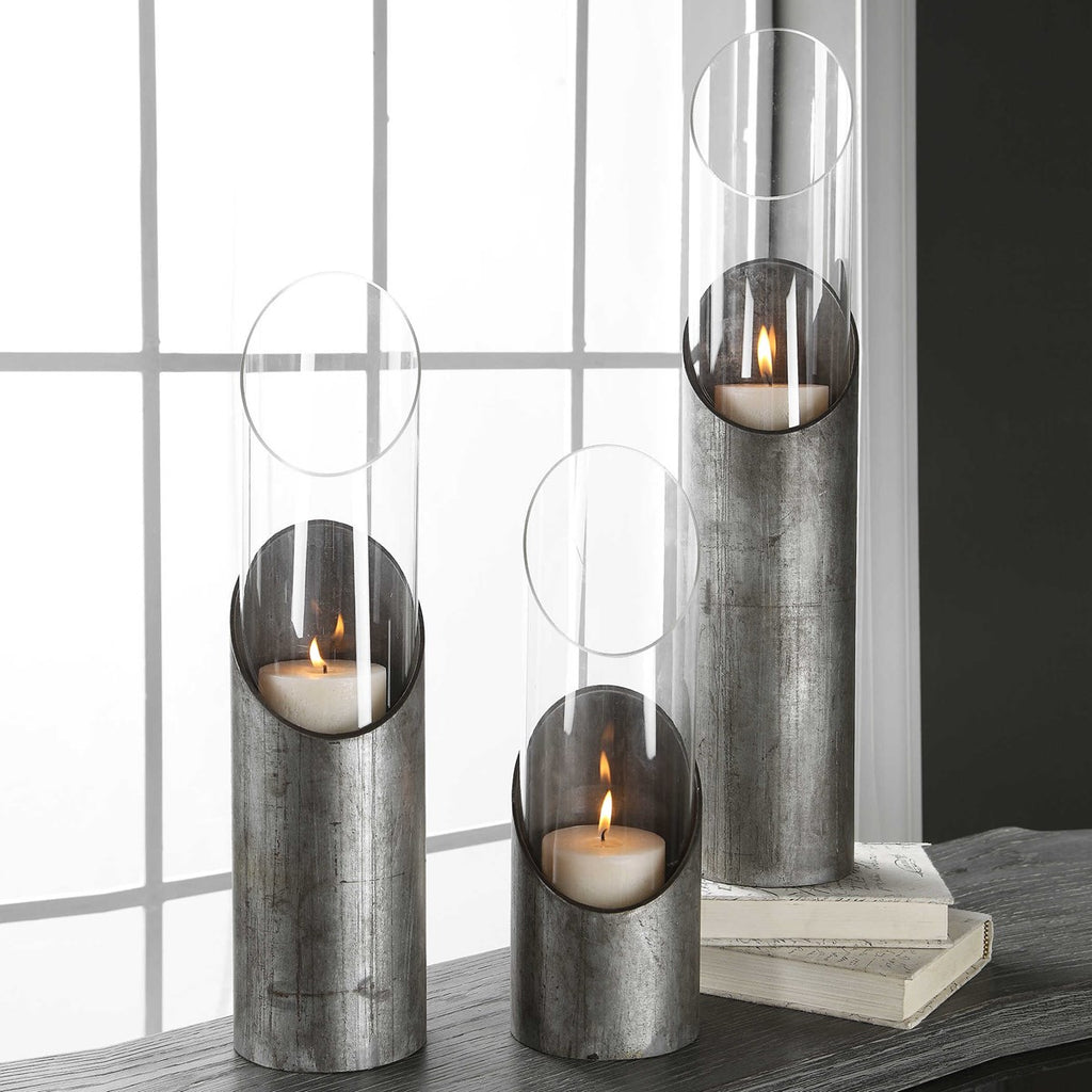 Karter Iron & Glass Candleholders Set of 3 - Bombay Mercantile