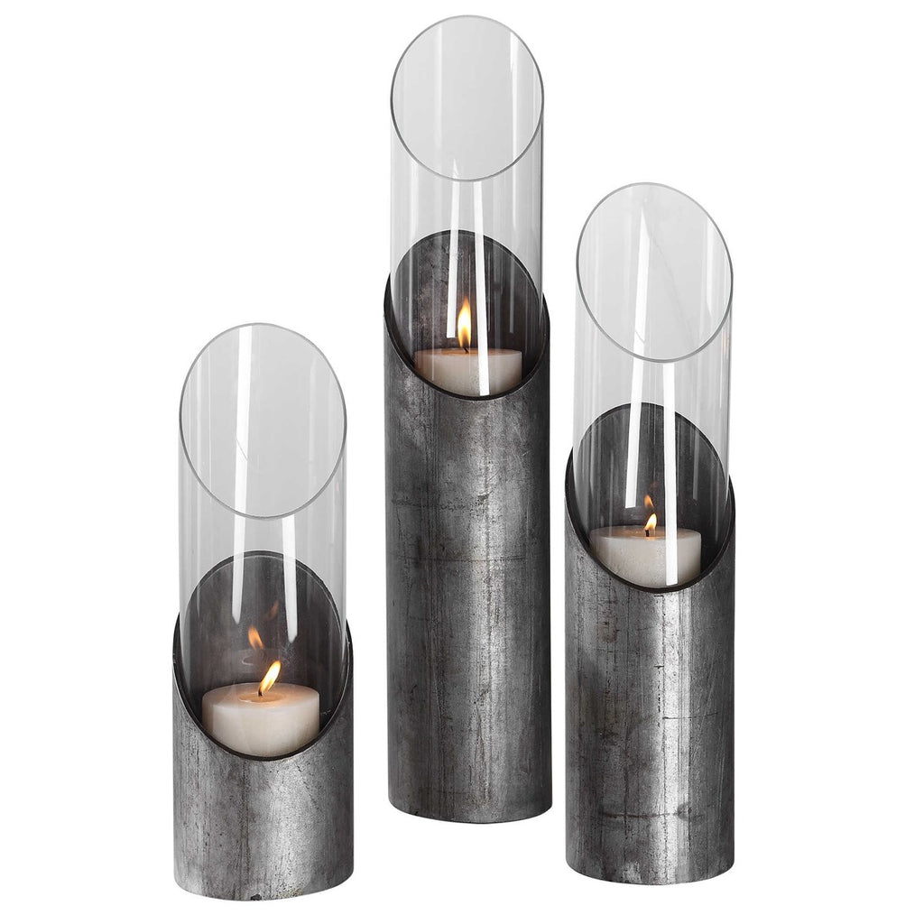 Karter Iron & Glass Candleholders Set of 3 - Bombay Mercantile
