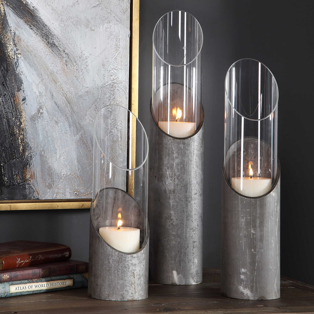 Karter Iron & Glass Candleholders Set of 3 - Bombay Mercantile