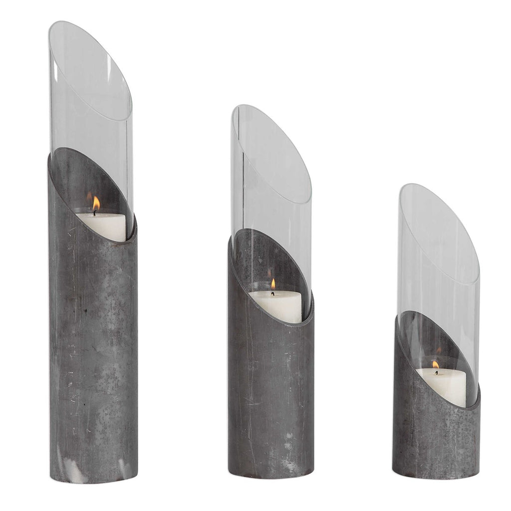 Karter Iron & Glass Candleholders Set of 3 - Bombay Mercantile