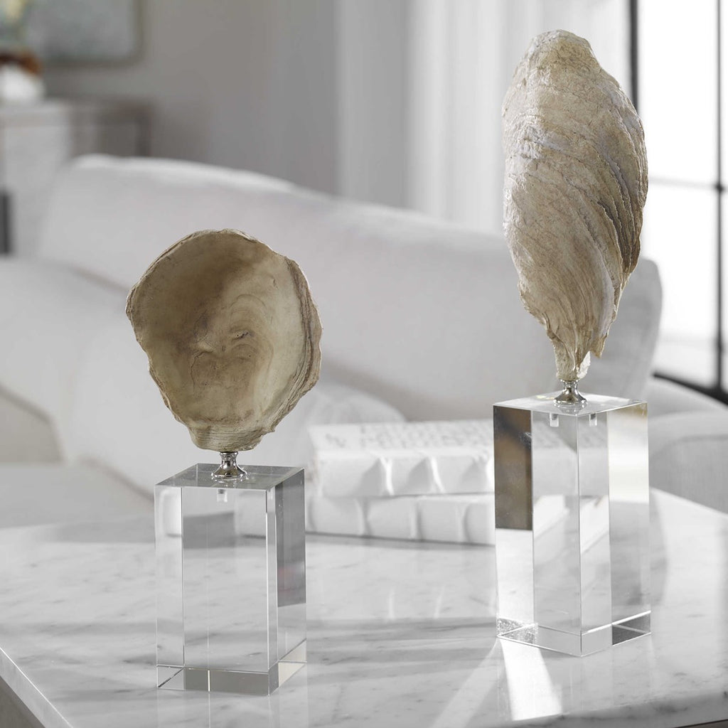 Oyster Shell Sculptures, Set of 2 - Bombay Mercantile