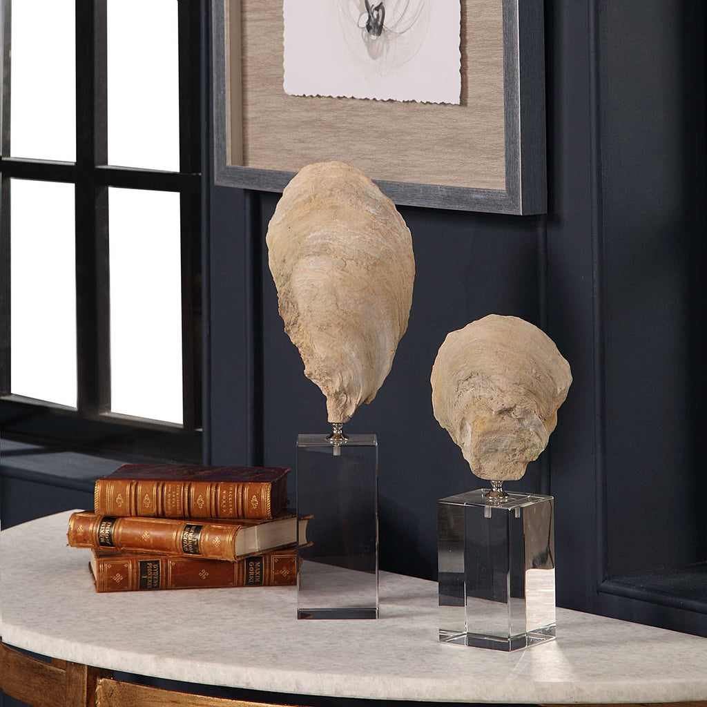 Oyster Shell Sculptures, Set of 2 - Bombay Mercantile