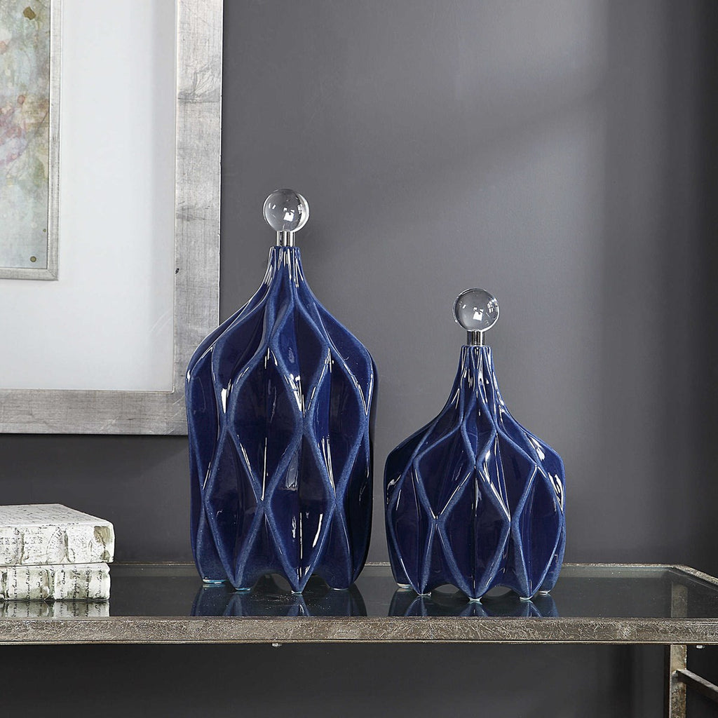 Klara Geometric Bottles, Set of 2 - Bombay Mercantile