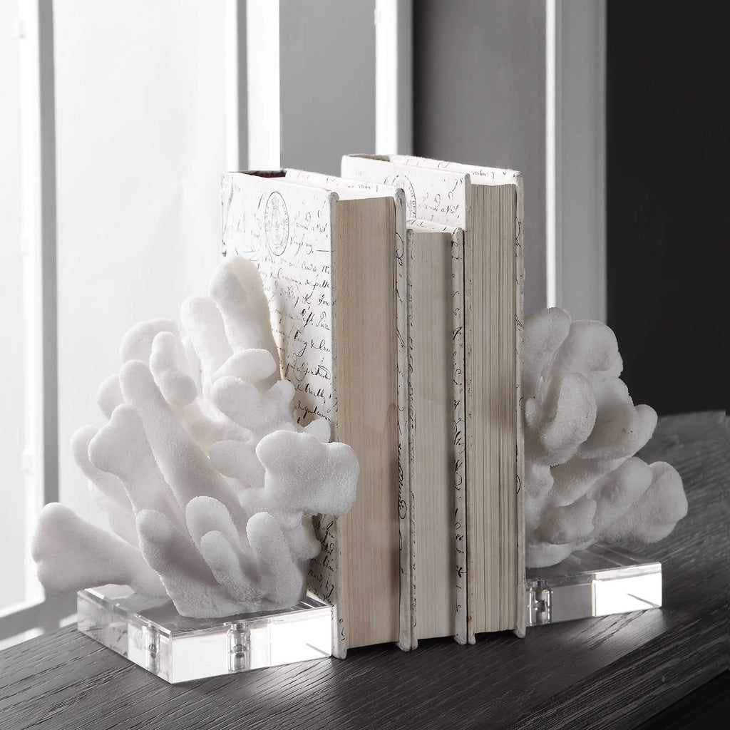 Charbel White Bookends, Set of 2 - Bombay Mercantile