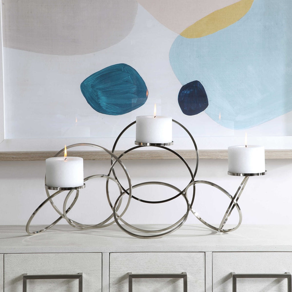 Kiernan Nickel Ring Candleholder - Bombay Mercantile
