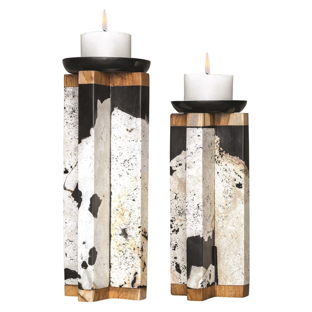Illini Stone Candleholders, Set of 2 - Bombay Mercantile