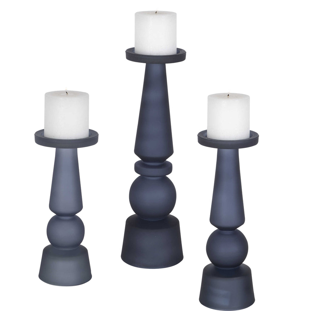 Cassiopeia Blue Glass Candleholders, Set of 3 - Bombay Mercantile