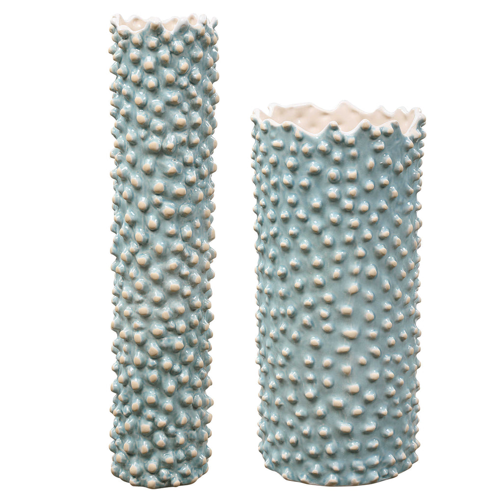 Ciji Aqua Ceramic Vases, Set of 2 - Bombay Mercantile