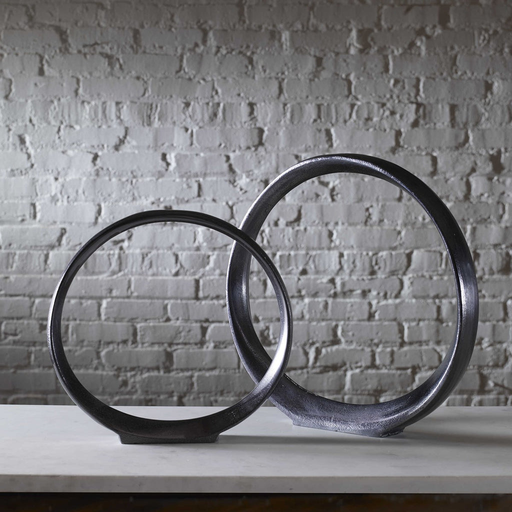 Orbits Black Ring Sculptures, Set of 2 - Bombay Mercantile