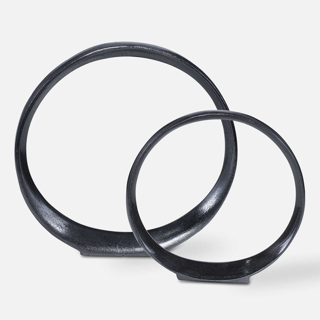 Orbits Black Ring Sculptures, Set of 2 - Bombay Mercantile
