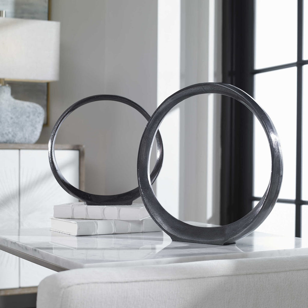 Orbits Black Ring Sculptures, Set of 2 - Bombay Mercantile