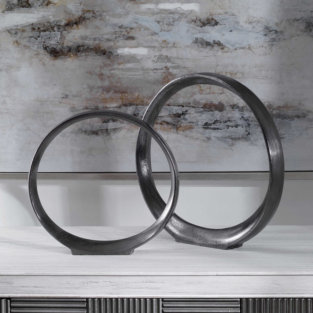 Orbits Black Ring Sculptures, Set of 2 - Bombay Mercantile
