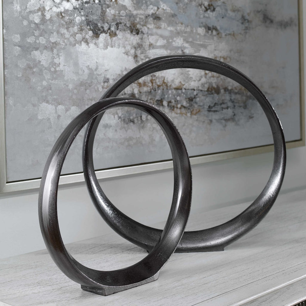 Orbits Black Ring Sculptures, Set of 2 - Bombay Mercantile