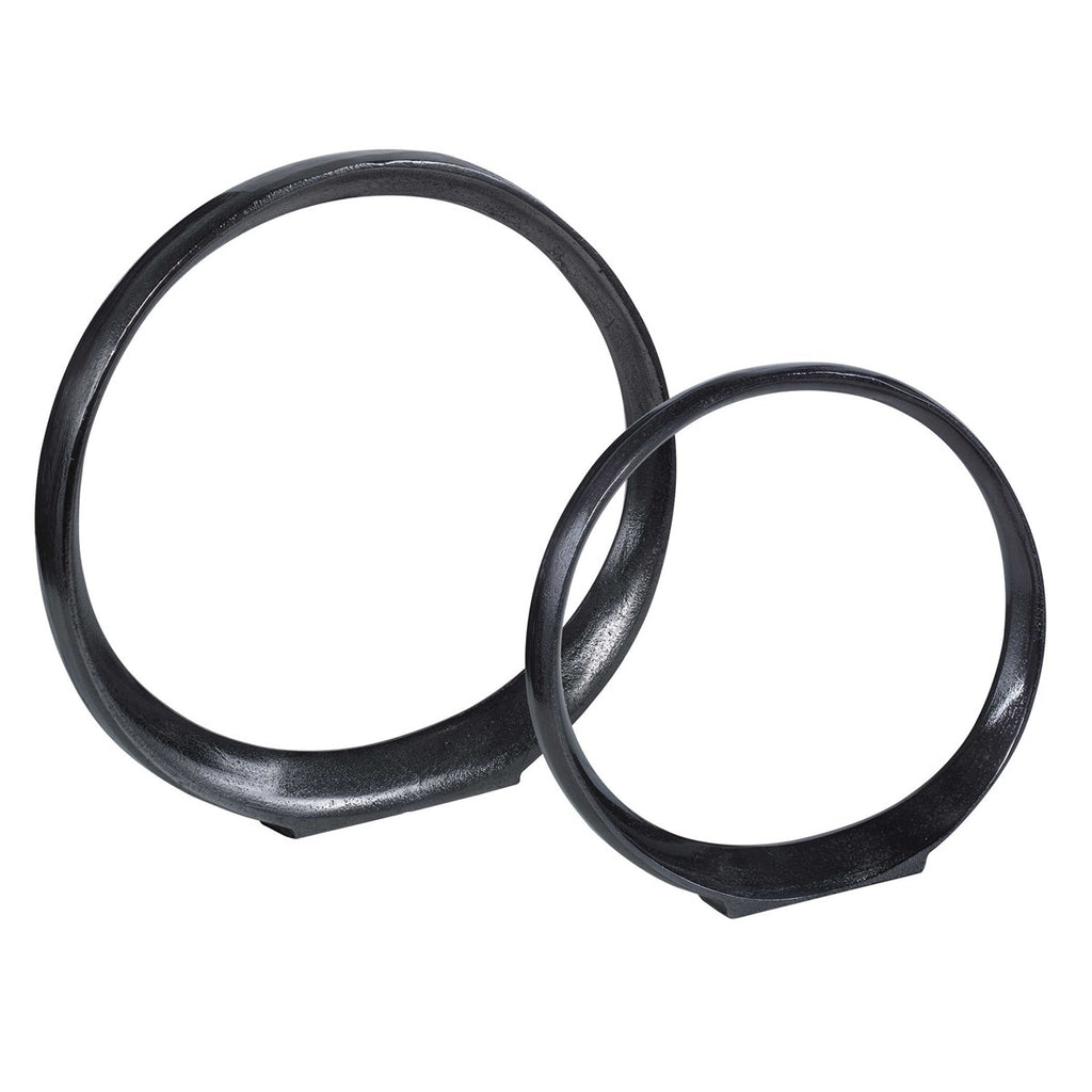 Orbits Black Ring Sculptures, Set of 2 - Bombay Mercantile