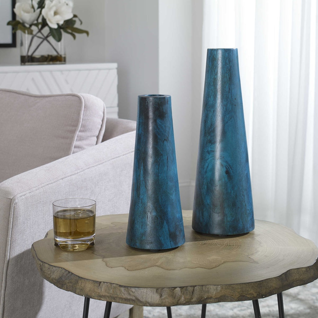 Mambo Blue Vases, Set of 2 - Bombay Mercantile