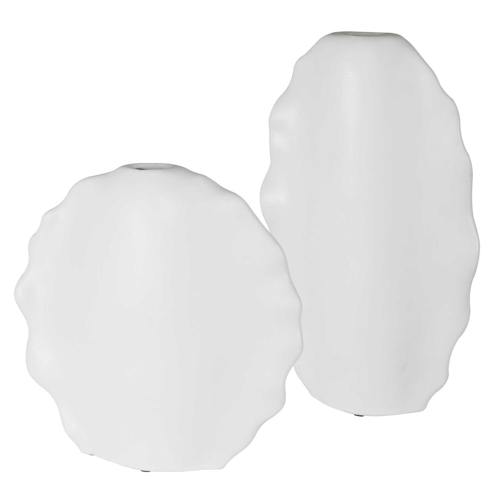 Ruffled Feathers Modern White Vases, Set of 2 - Bombay Mercantile