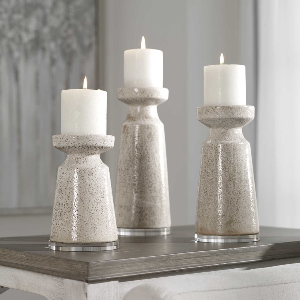 Kyan Ceramic Candleholders, Set of 3 - Bombay Mercantile