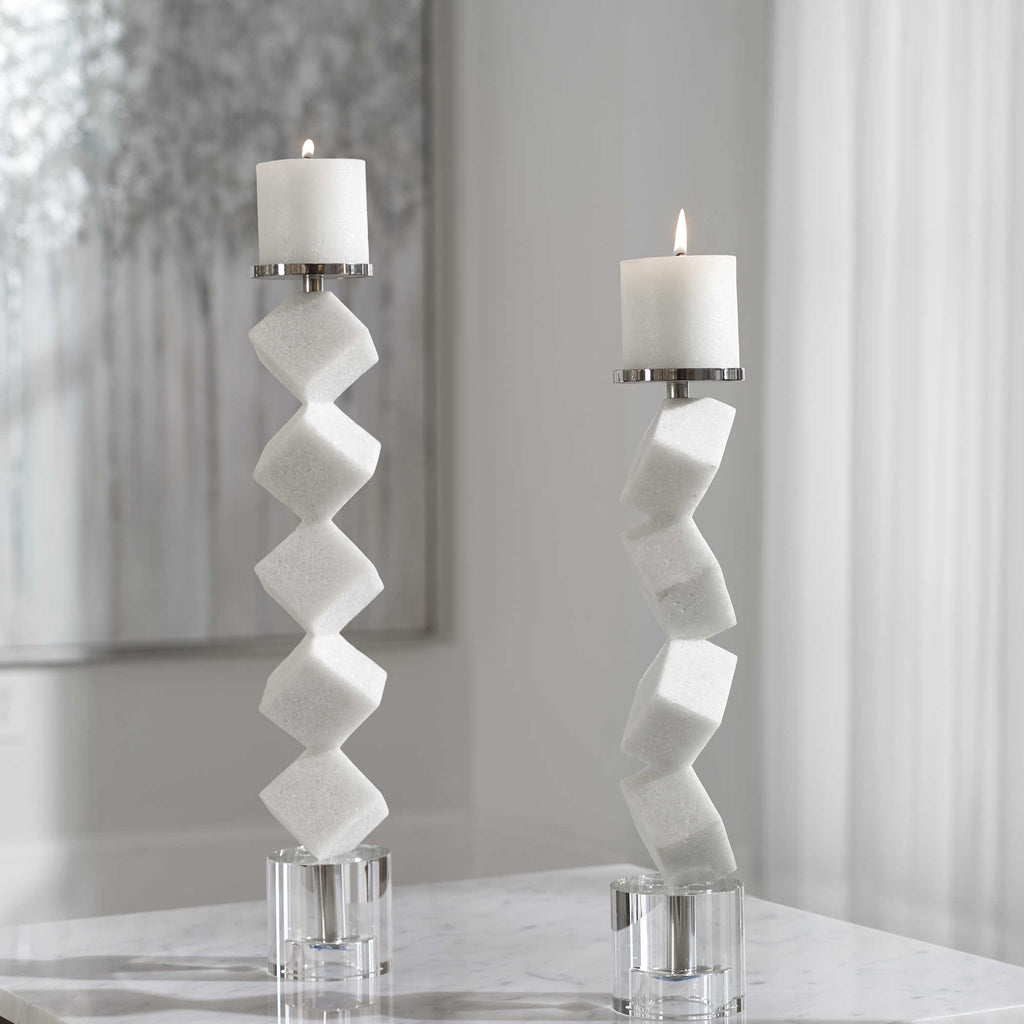 Casen Marble Cube Candleholders, Set of 2 - Bombay Mercantile