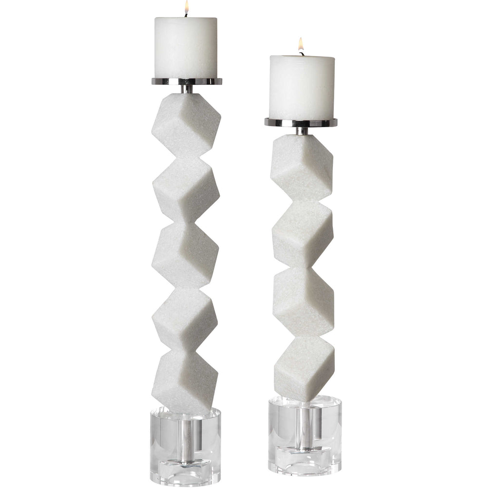 Casen Marble Cube Candleholders, Set of 2 - Bombay Mercantile