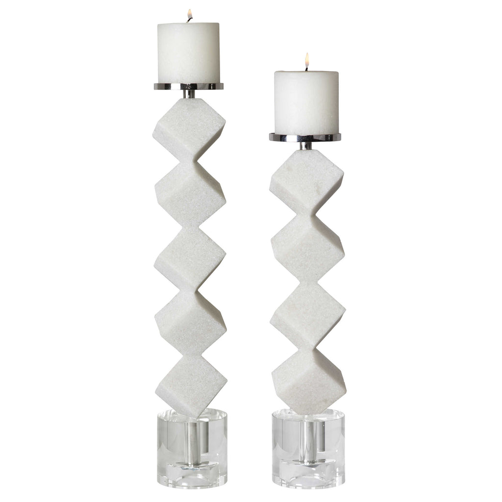 Casen Marble Cube Candleholders, Set of 2 - Bombay Mercantile