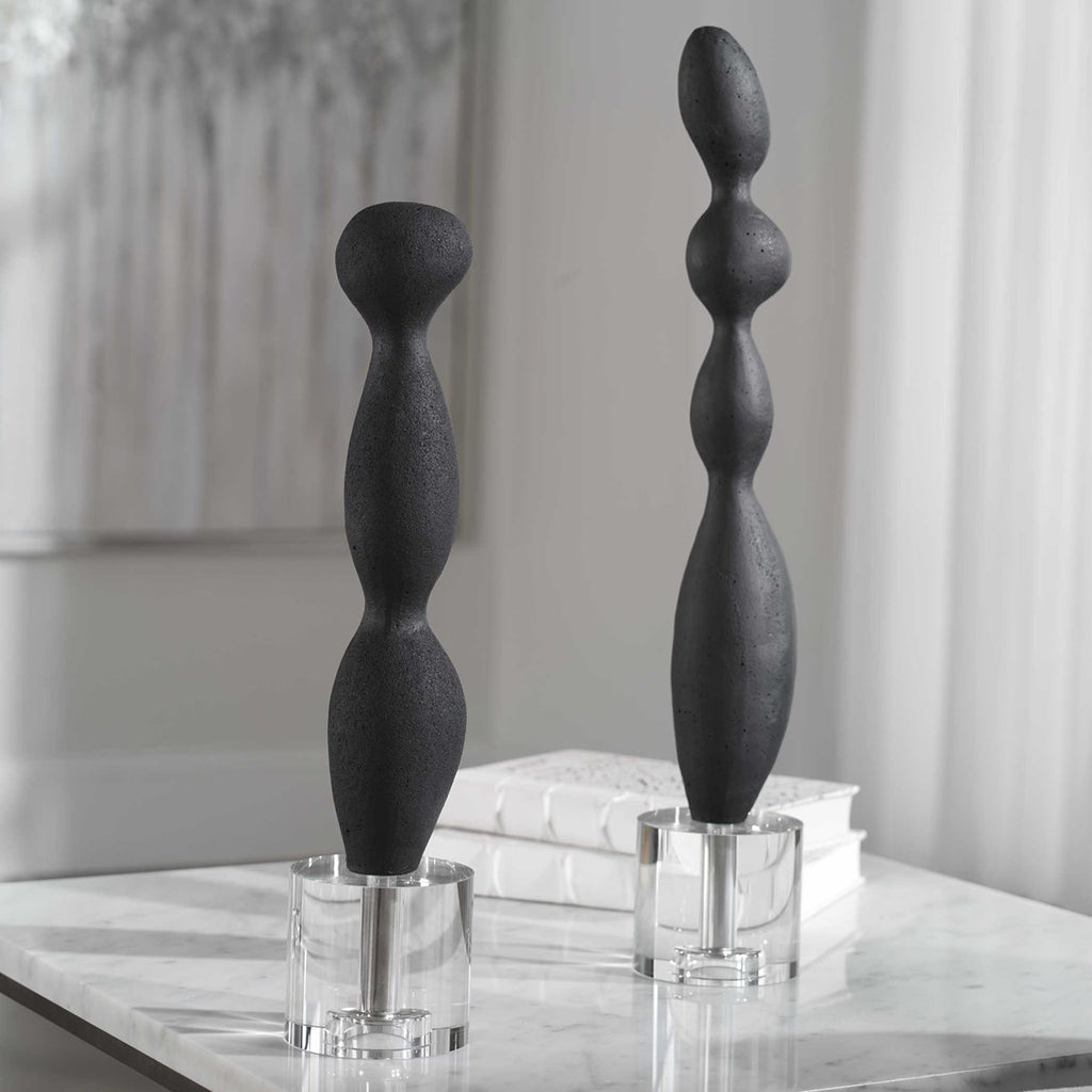 Koa Black Marble Sculptures, Set of 2 - Bombay Mercantile