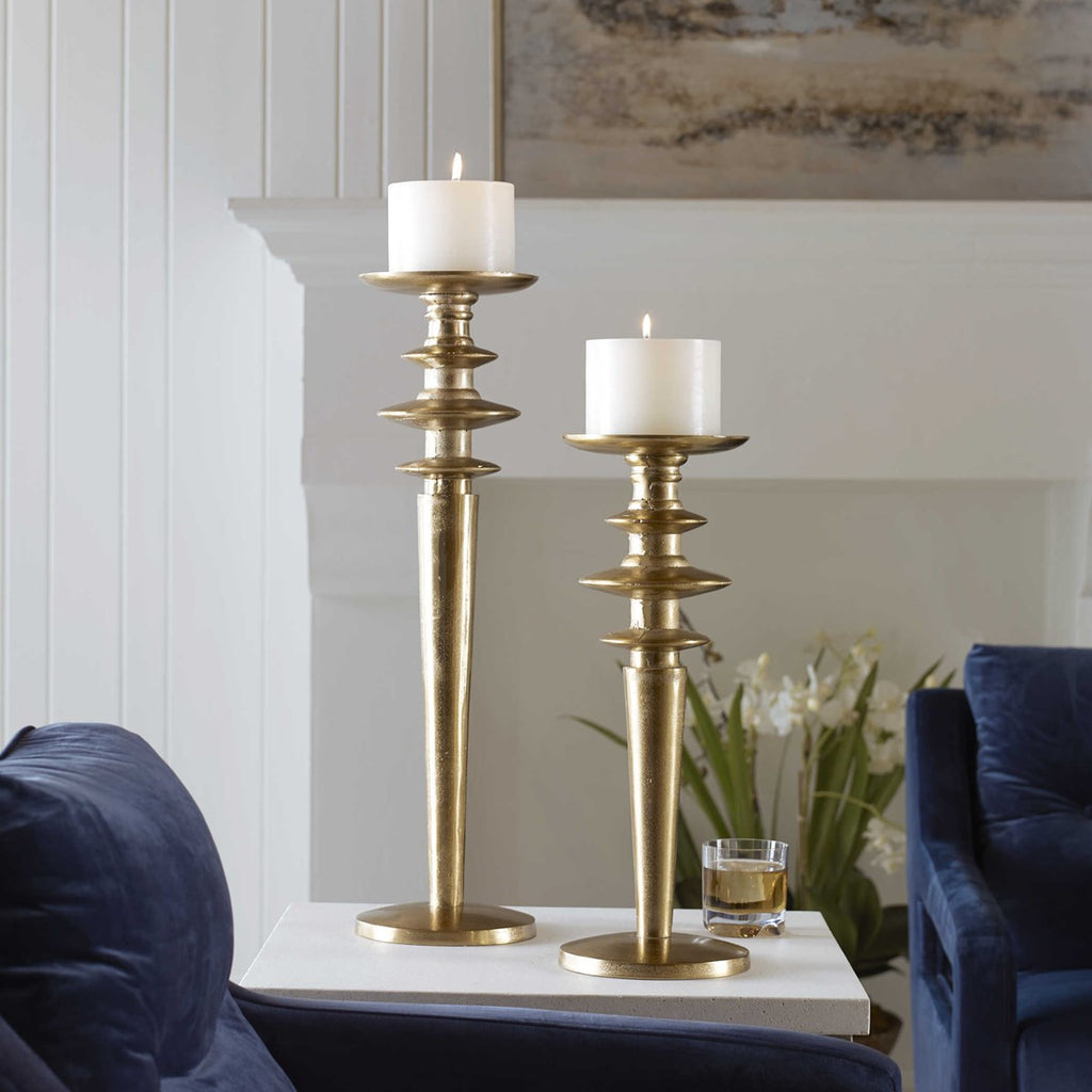 Highclere Gold Candleholders, Set of 2 - Bombay Mercantile