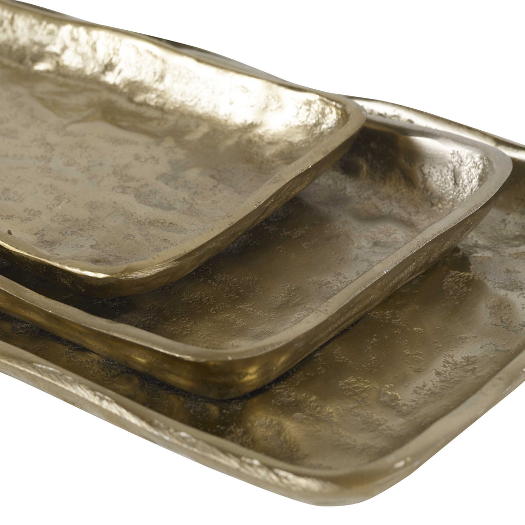Artisan Antique Gold Trays, Set of 3 - Bombay Mercantile