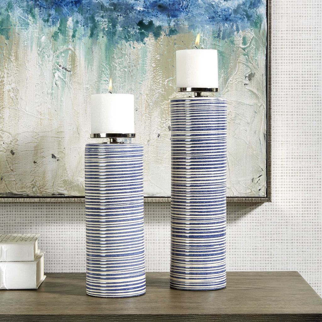 Montauk Ceramic Candleholders, Set of 2 - Bombay Mercantile