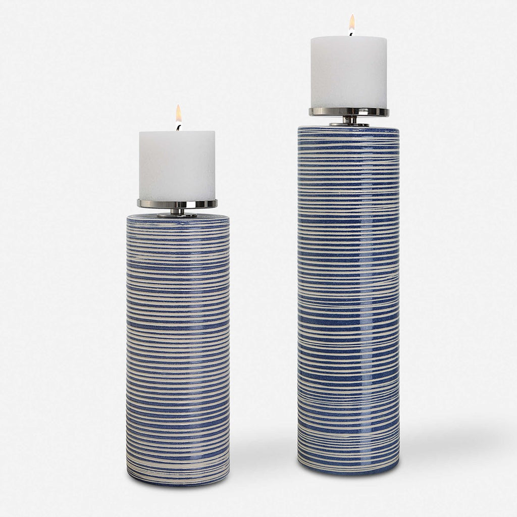 Montauk Ceramic Candleholders, Set of 2 - Bombay Mercantile