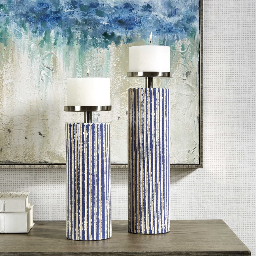 Havana Blue Candleholders, Set of 2 - Bombay Mercantile