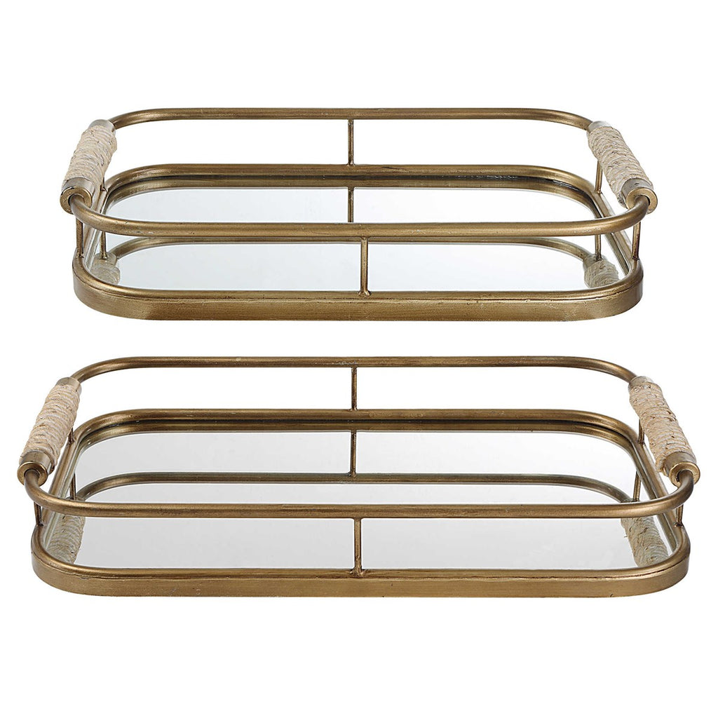 Rosea Brushed Gold Trays, Set of 2 - Bombay Mercantile