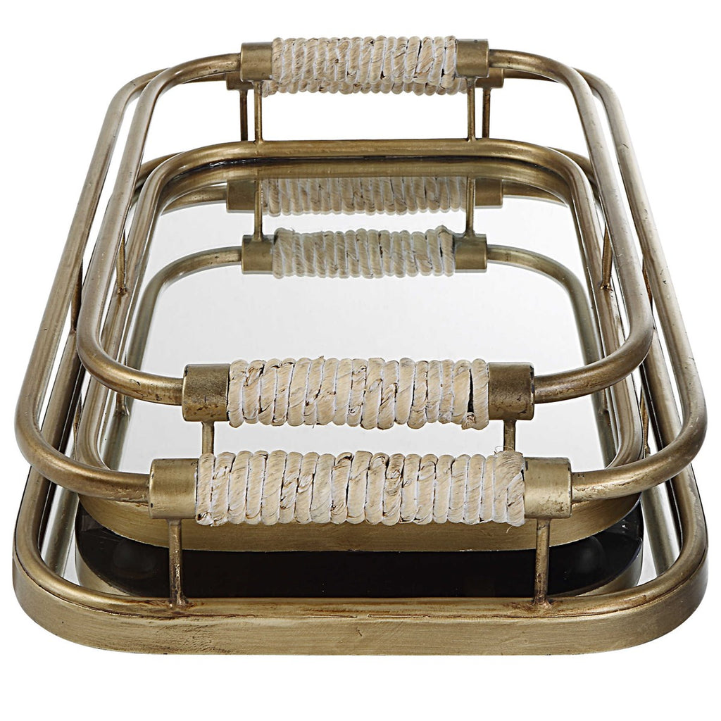 Rosea Brushed Gold Trays, Set of 2 - Bombay Mercantile