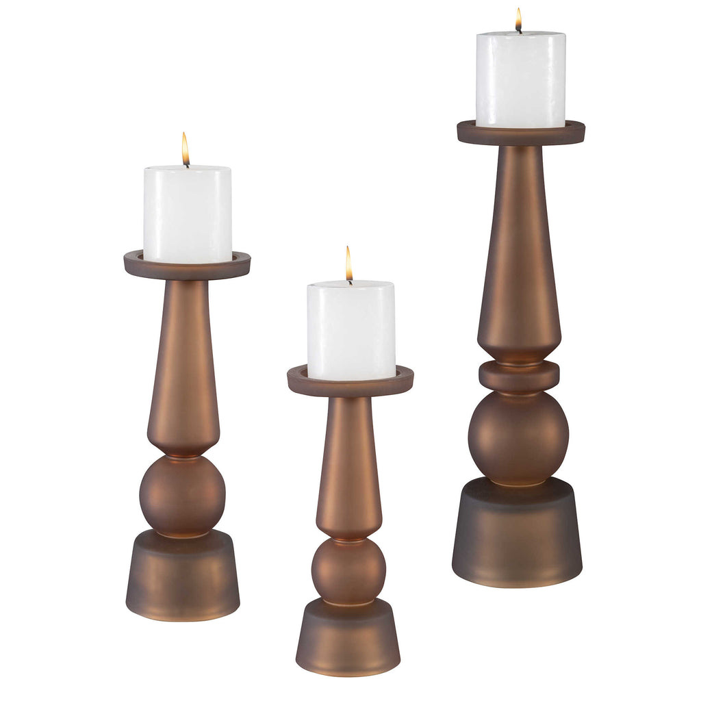 Cassiopeia Butter Rum Glass Candleholders, Set of 3 - Bombay Mercantile