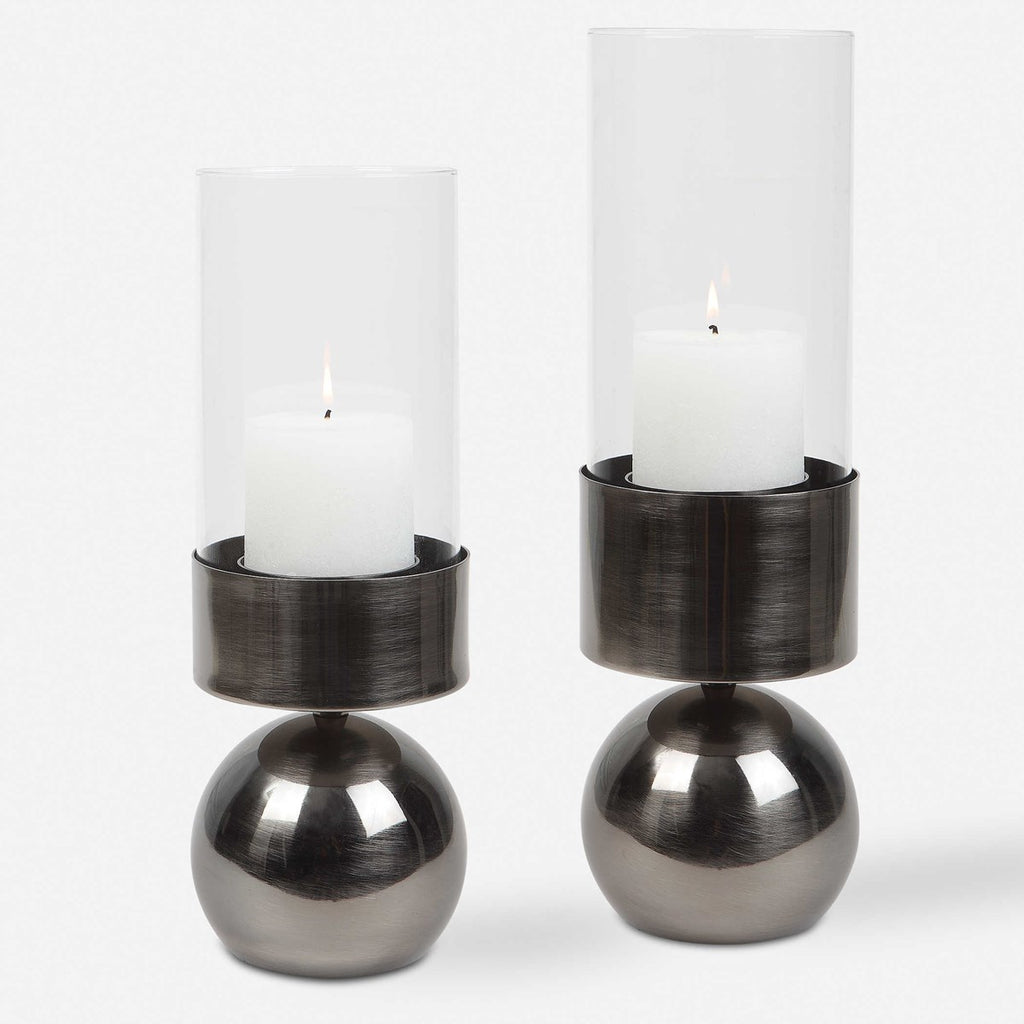 Tilston Gunmetal Candleholders, Set of 2 - Bombay Mercantile