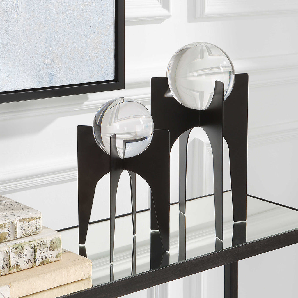 Ellianna Crystal Spheres On Black Base,  Set of 2 - Bombay Mercantile