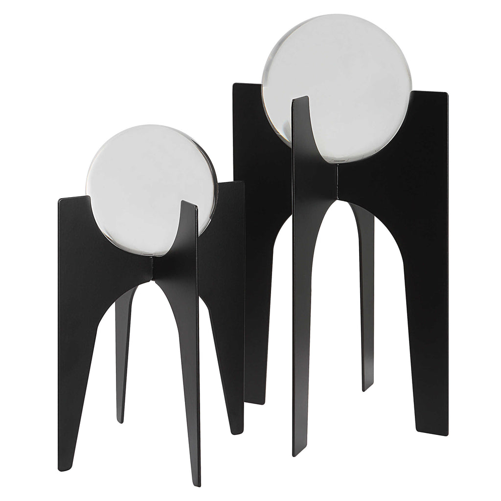 Ellianna Crystal Spheres On Black Base,  Set of 2 - Bombay Mercantile