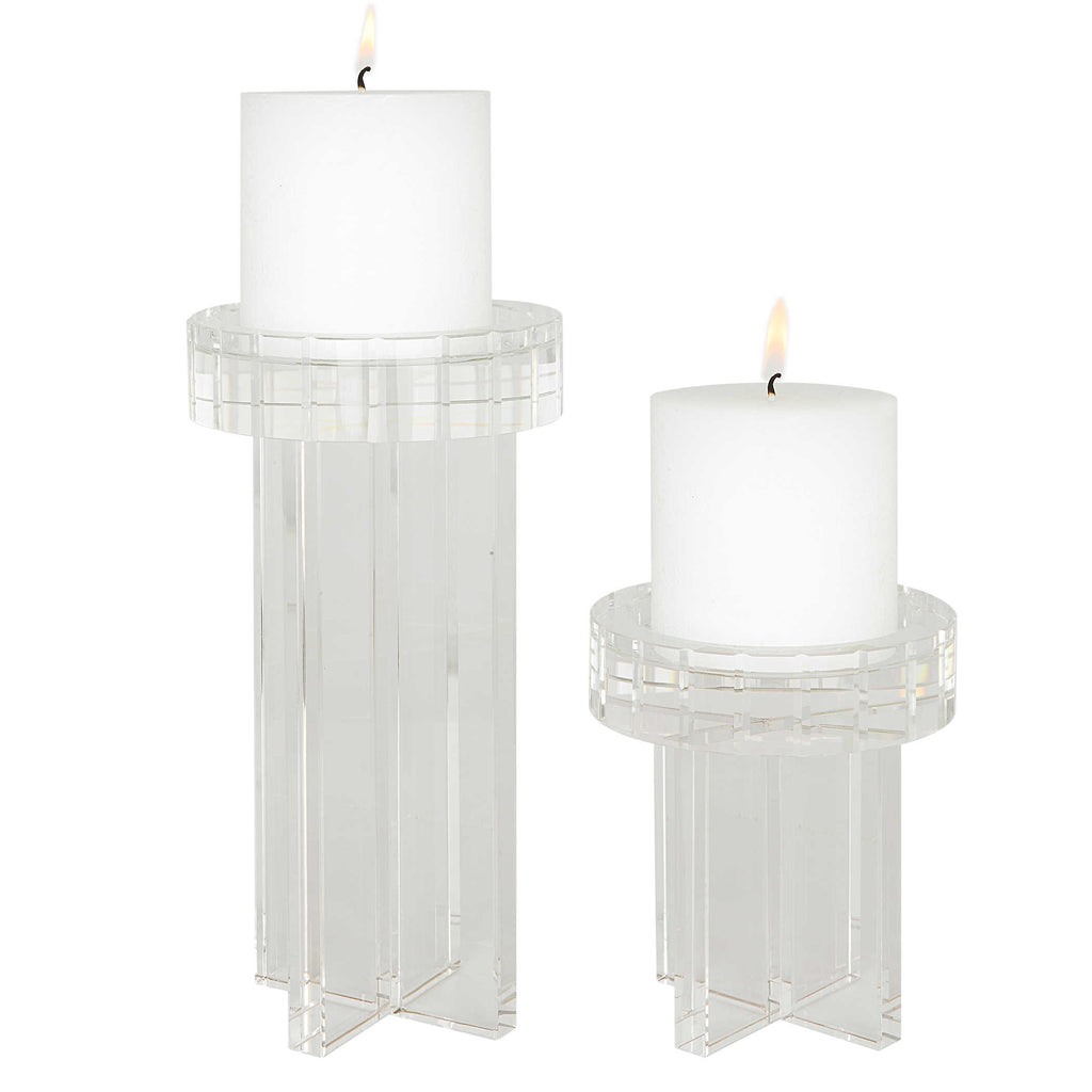 Crystal Pillar Candleholders, Set of 2 - Bombay Mercantile