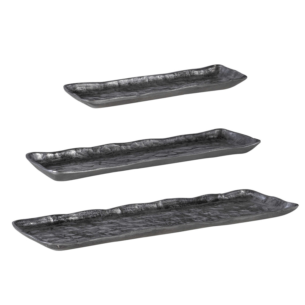 Artisan Antique Nickel Trays, Set of 3 - Bombay Mercantile