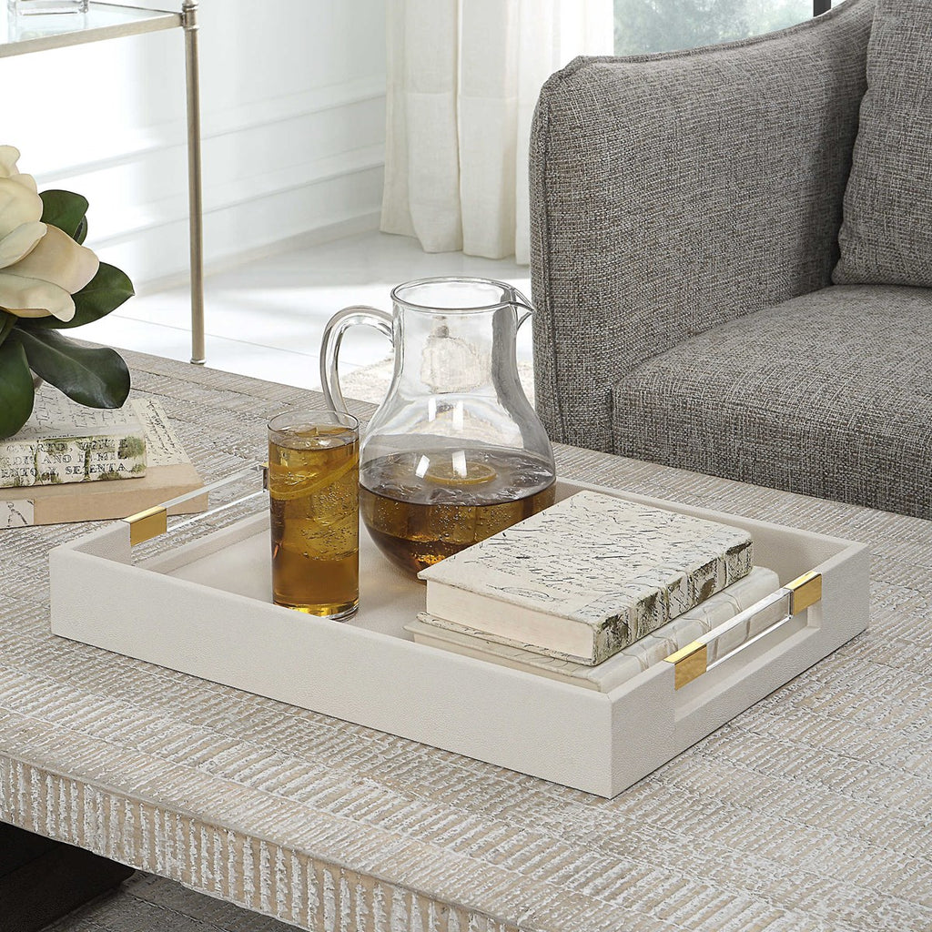 Wessex White Shagreen Tray - Bombay Mercantile