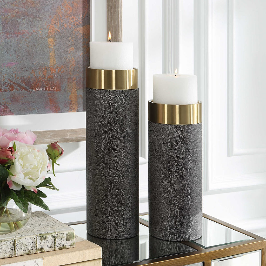 Wessex Gray Candleholders, Set of 2 - Bombay Mercantile