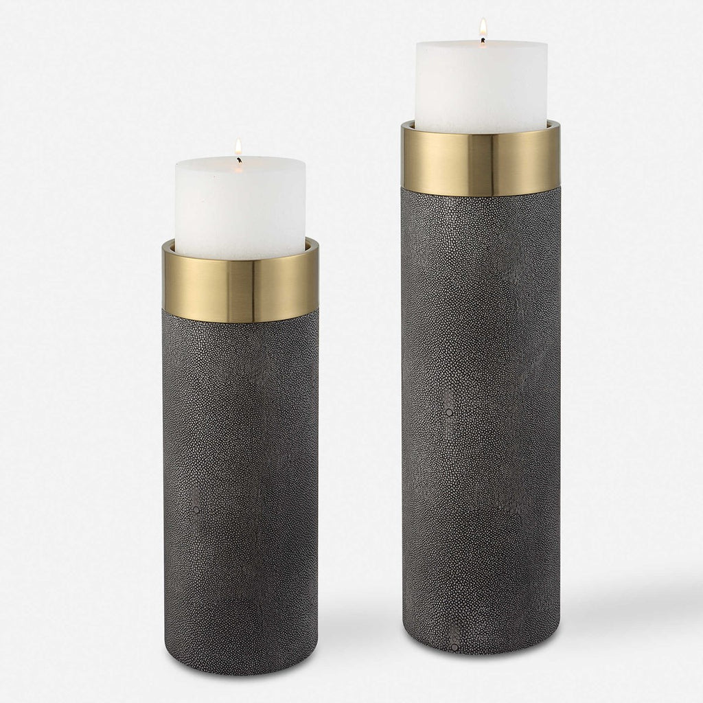 Wessex Gray Candleholders, Set of 2 - Bombay Mercantile