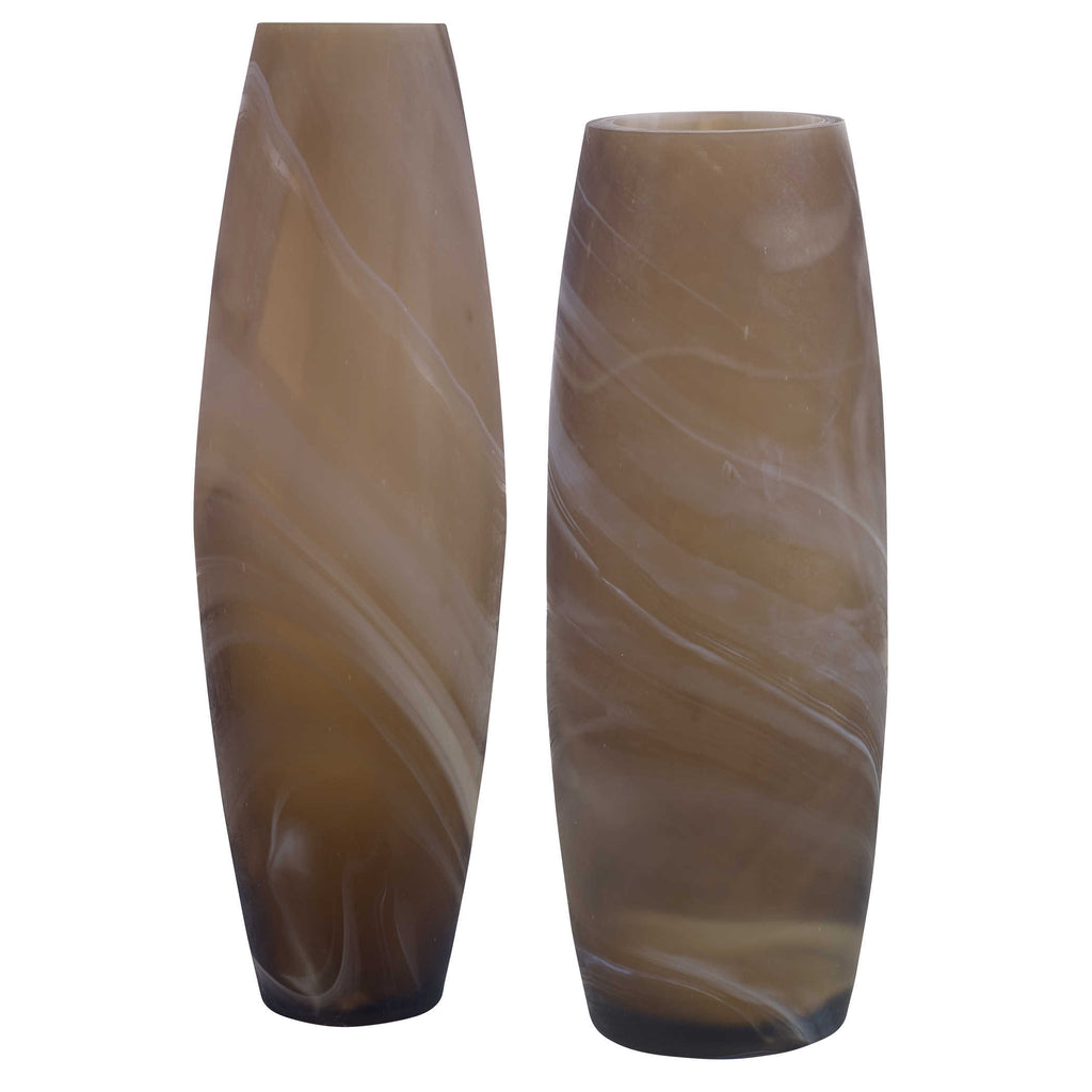 Delicate Swirl Caramel Glass Vases, Set of 2 - Bombay Mercantile