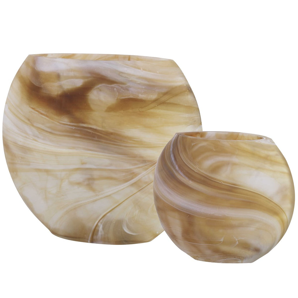 Fusion Swirled Caramel & Ivory Vases, Set of 2 - Bombay Mercantile