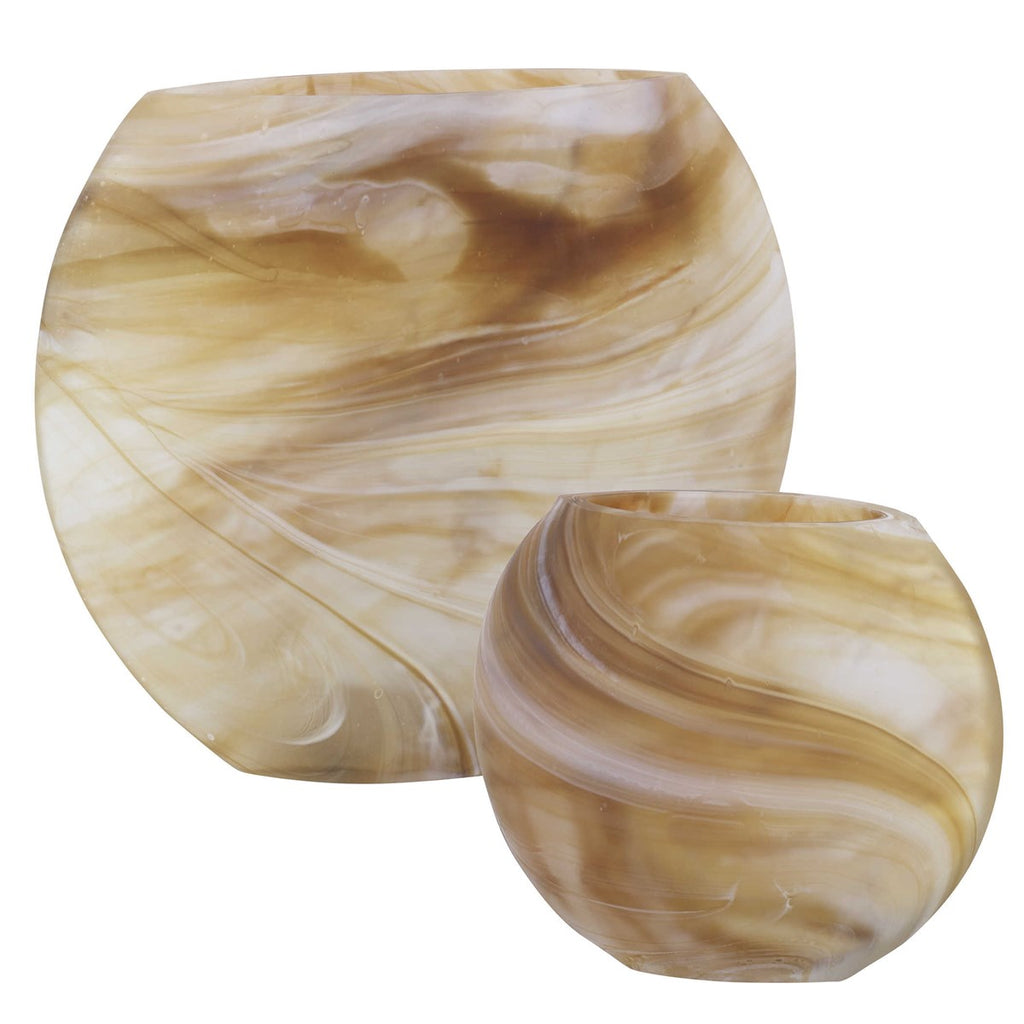 Fusion Swirled Caramel & Ivory Vases, Set of 2 - Bombay Mercantile