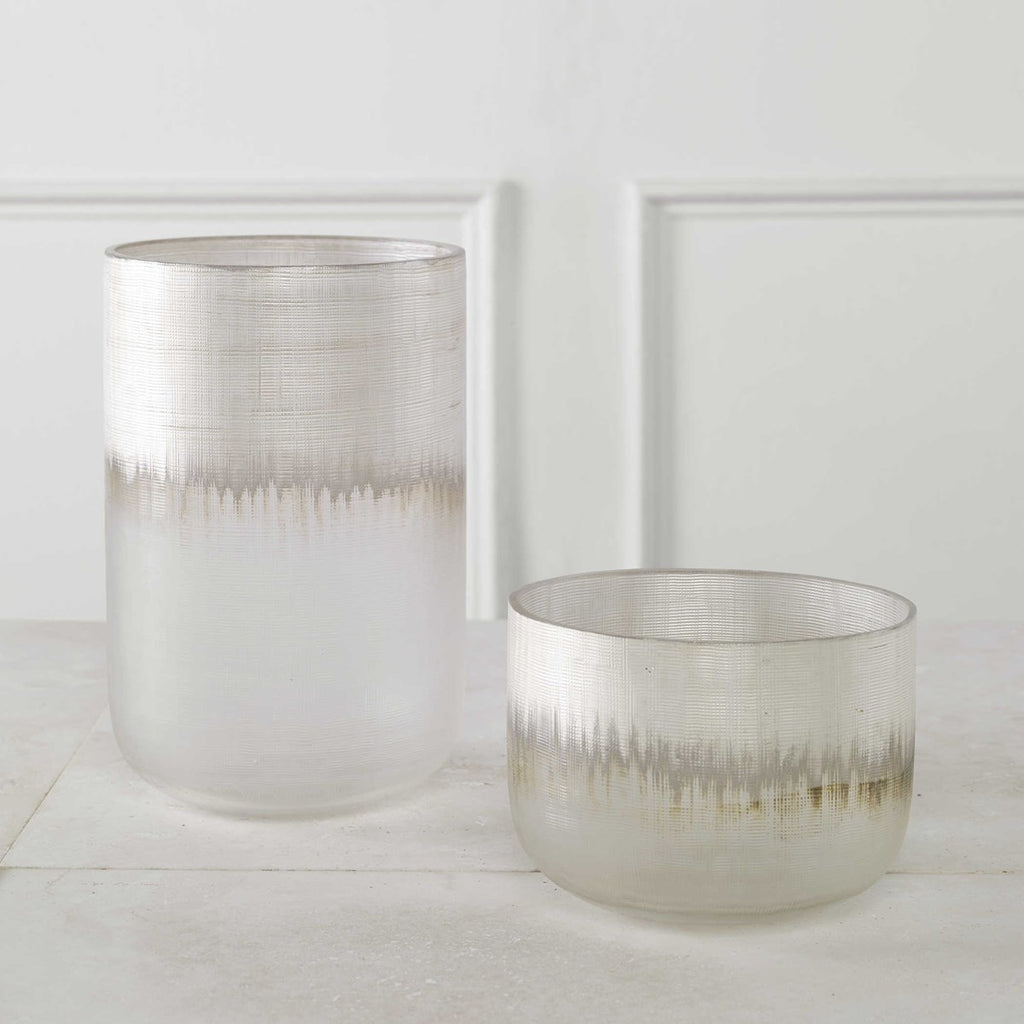Frost Silver Drip Glass Vases, Set of 2 - Bombay Mercantile